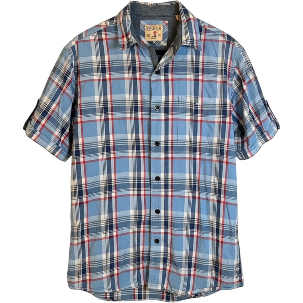 RedHead Brand Co Mens M Short Sleeve Plaid Button Down Shirt Blue Red White
